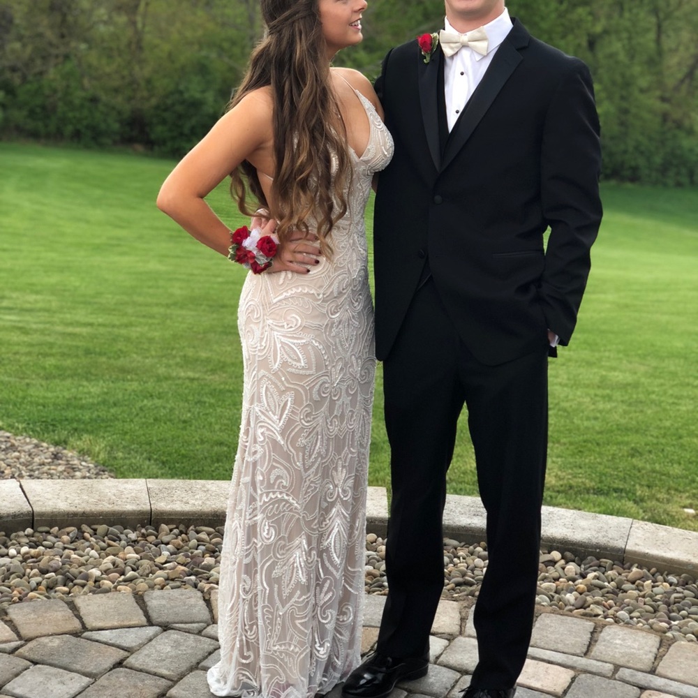 Scala White Beaded Prom Dress/Gown Size 2